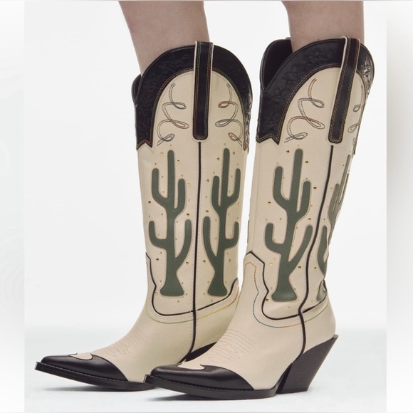 Zara cowboy boots cactus knee high heels western south western cowgirl - Picture 6 of 12